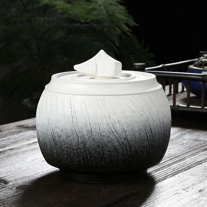 黑陶手工茶叶罐黑白色日常家用密封罐子中式复古简约茶具茶叶罐