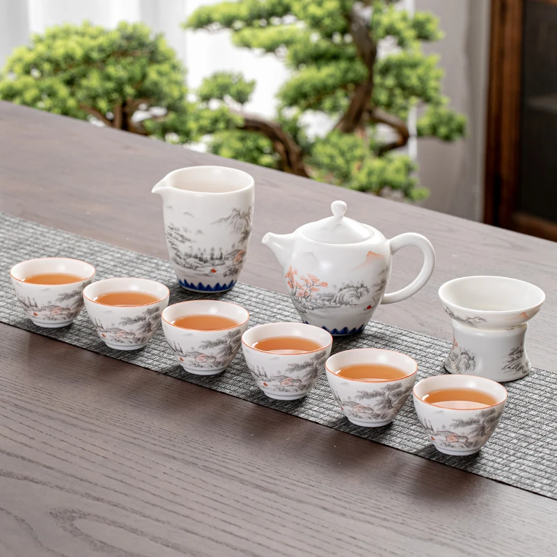 稠光釉梦里水乡茶具陶瓷家用泡茶壶冲茶器白瓷羊脂玉瓷器骨瓷