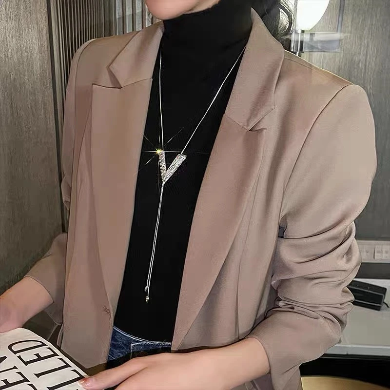 钛钢项链 小众高级感长款V字毛衣链女百搭气质挂件简约时尚秋冬