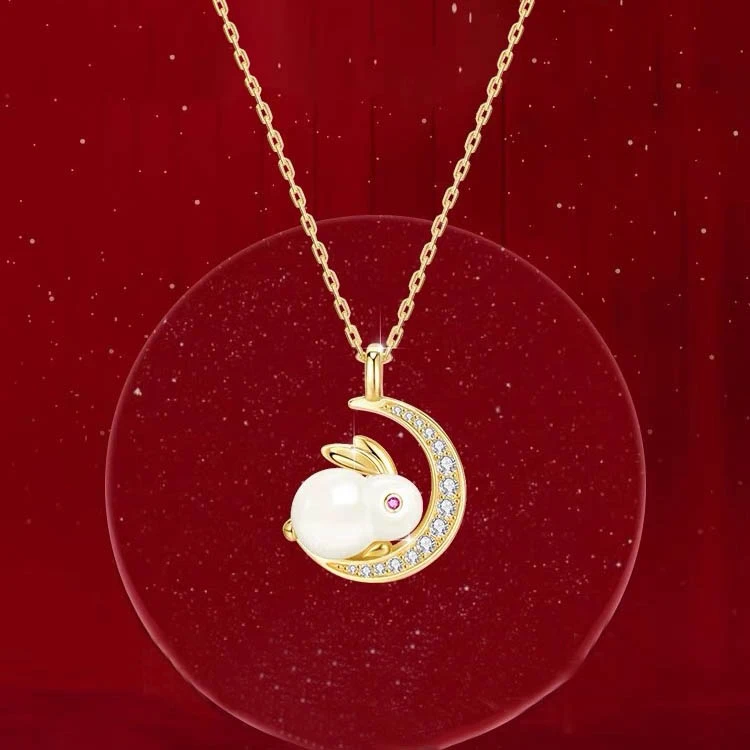 钛钢合成锆石项链 XL243轻奢气质月兔项链时尚坠链兔子项链百搭