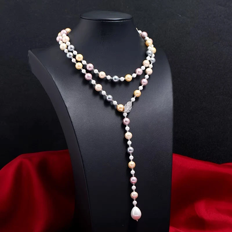 钛钢项链 长款拼色珠珠毛衣链轻奢法式秋冬高级感项链气质优雅