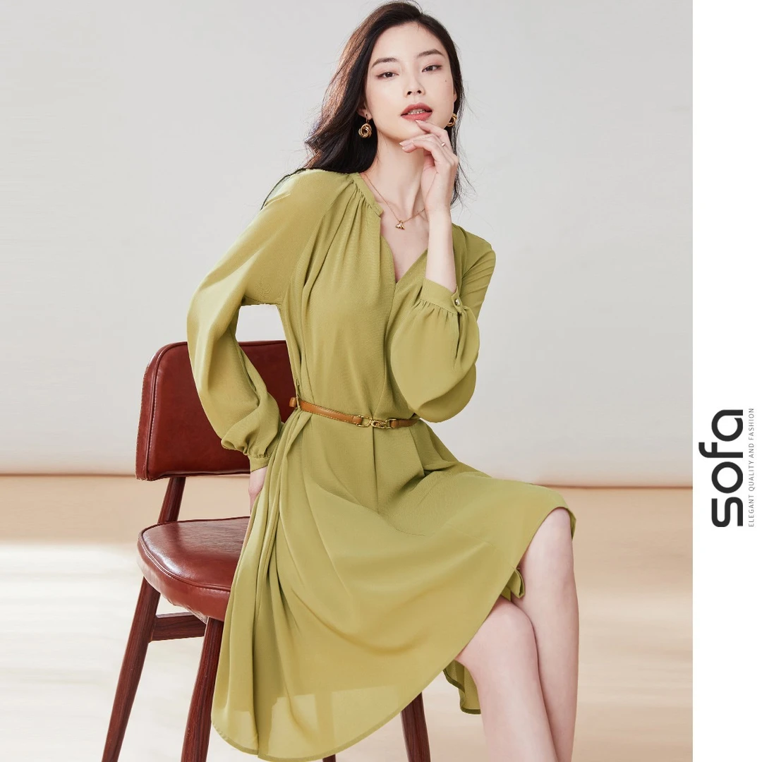 sofaS31L2200204连衣裙女春新款收腰显瘦设计感优雅A字裙