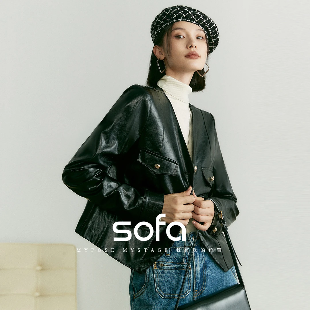 S33E2213878干练大气利落外套2023秋冬新款简约百搭柔软亲肤上衣