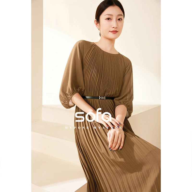 sofaS42L0407855气质轻奢时尚百褶法式风琴褶连衣裙