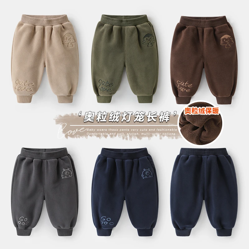 婴儿奥粒绒灯笼裤秋冬季中小儿童加绒加厚一体绒男女宝宝保暖长裤