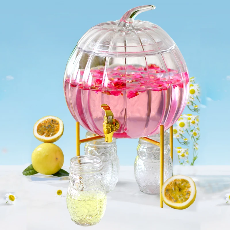 南瓜瓶果汁罐家用玻璃冷水壶酒店甜品台自助大容量水果茶饮料桶