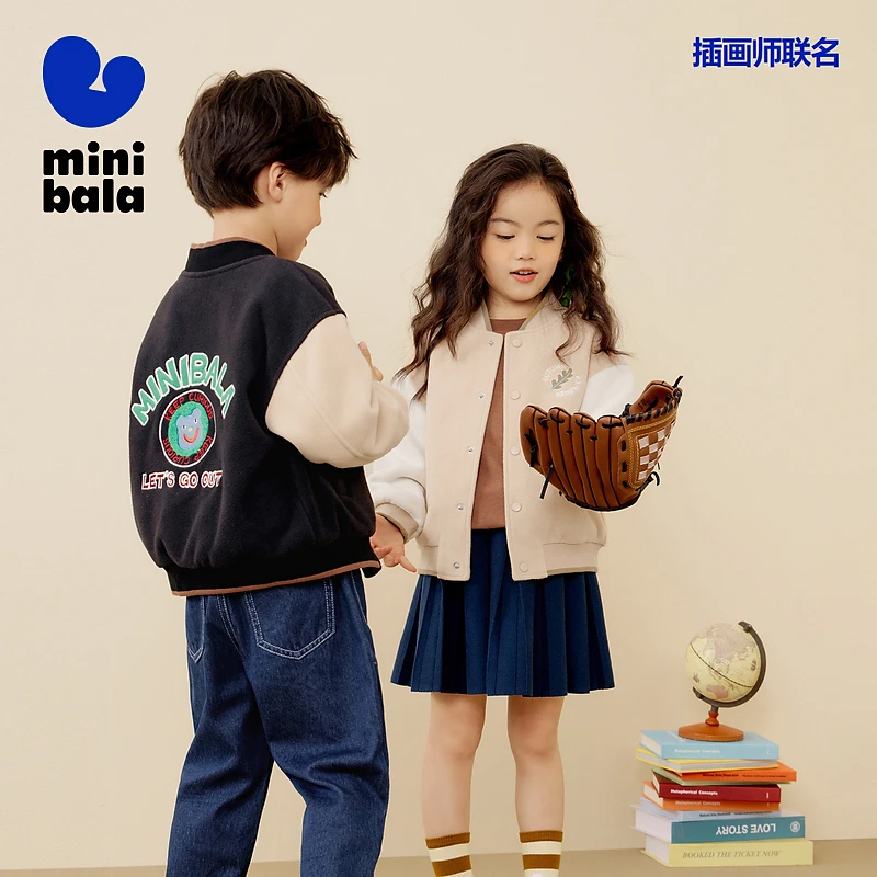 【插画加厚款】迷你巴拉儿童摇粒绒棒球服外套宝宝便服复古时尚上衣