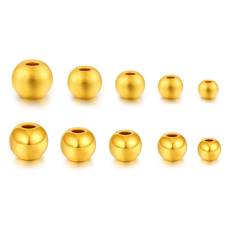 周广福足金999磨砂黄金转运珠古法金珠DIY手串5D硬金光面珠子3mm