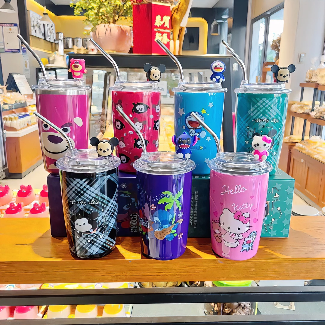 不锈钢保温杯网红创意吸管杯咖啡杯卡通可爱迪士尼高颜值ins风