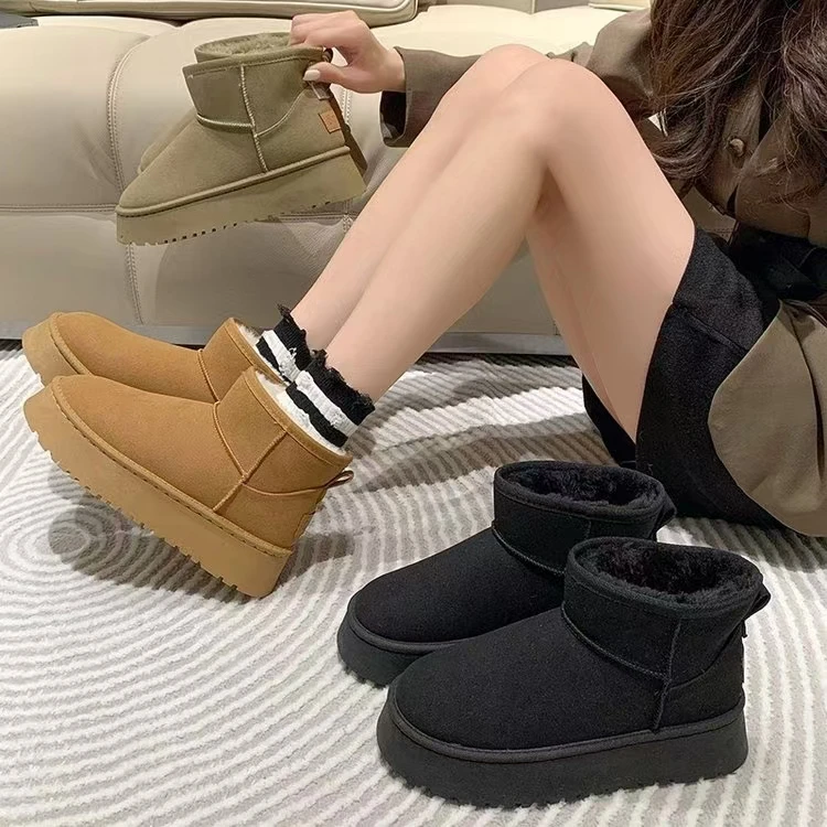 520女士厚底加绒雪地靴保暖鞋2024冬季新款百搭棉鞋加厚绒女靴
