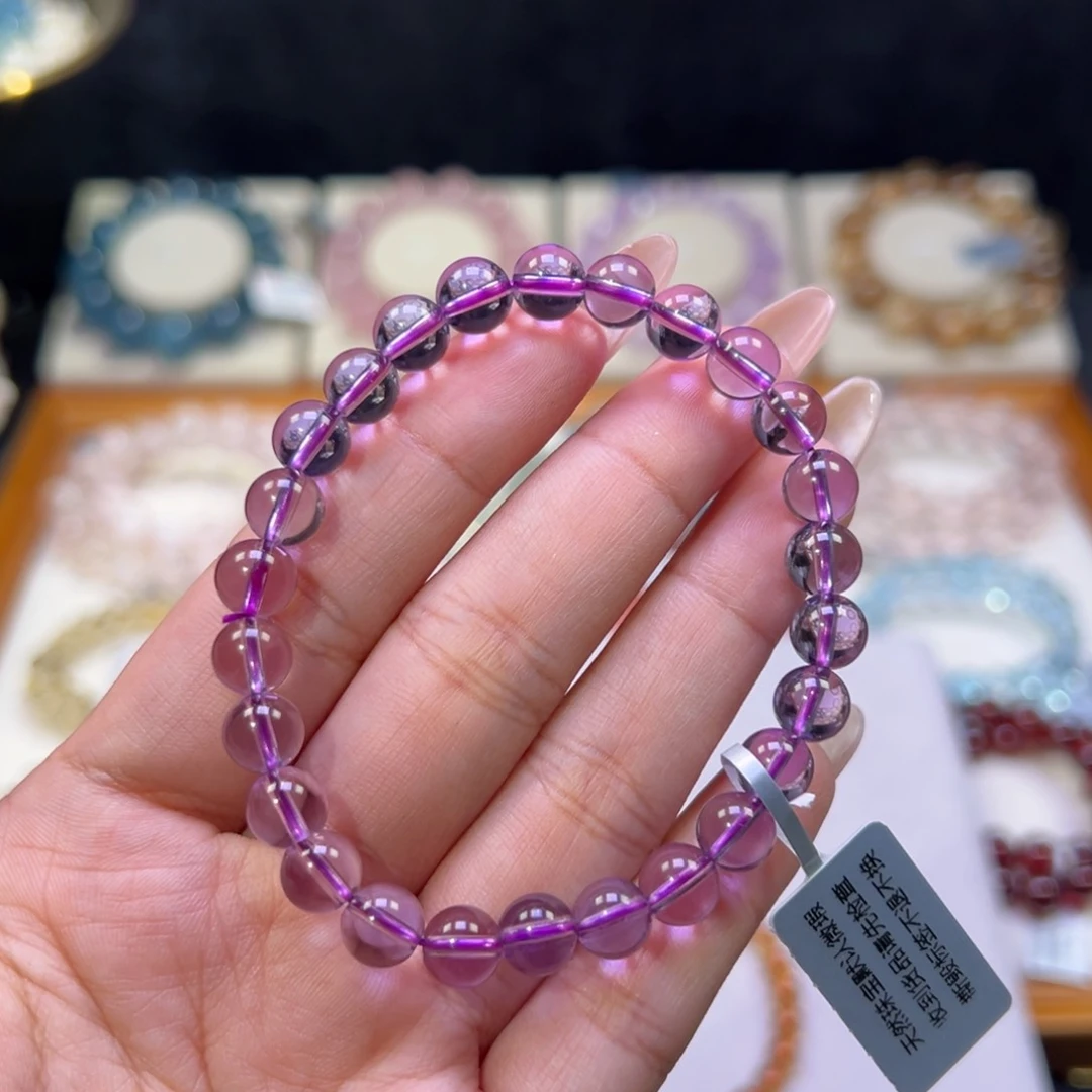 水晶手串未镶嵌生****玻利维亚净体紫水晶7.6