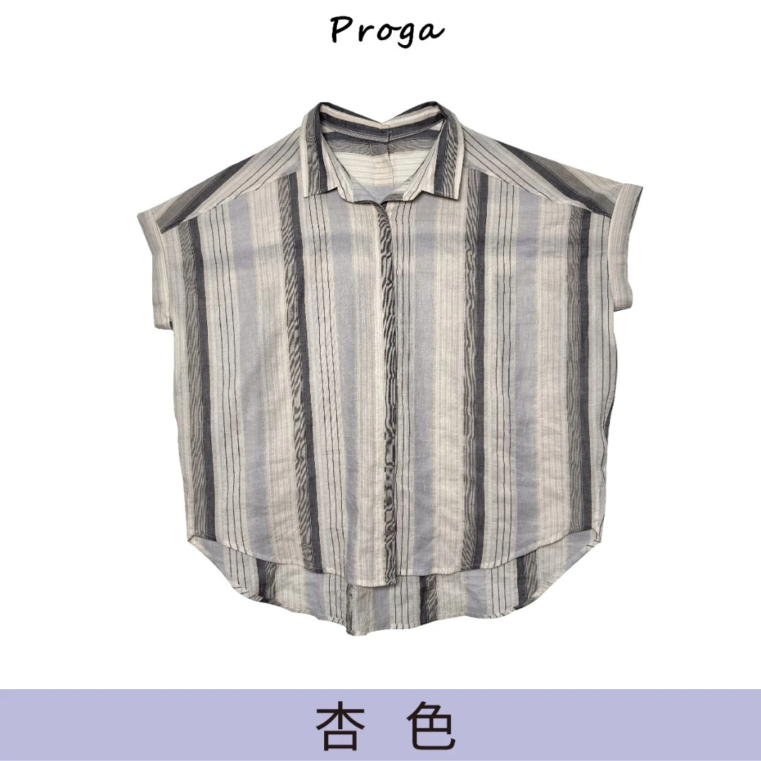 韩版百搭休闲时尚简约宽松夏季竖条纹翻领衬杉上衣衬衫格子衬衣