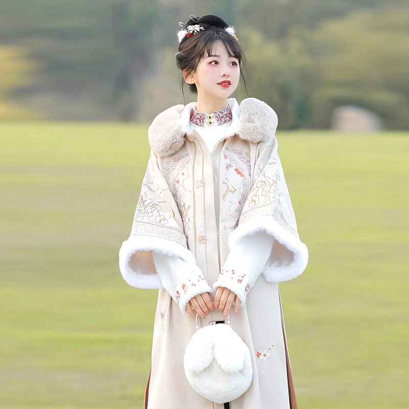 【飞花梦】明制加绒立领披袄中国风新品原创汉服女日常马面裙冬款