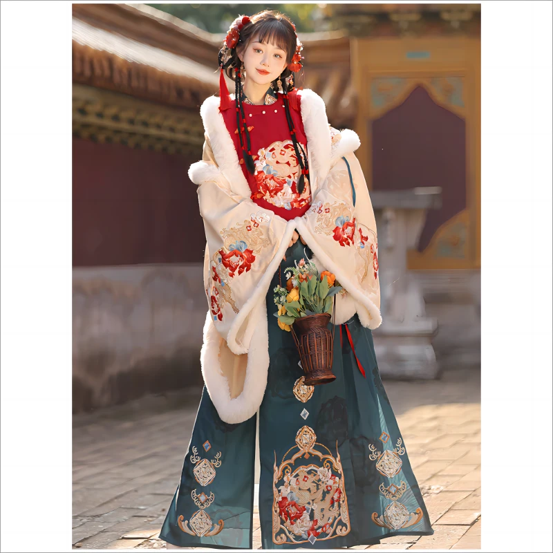 【辰龙迎春】全刺绣圆领比甲加绒加厚改良秋冬季拜年服汉服女套装