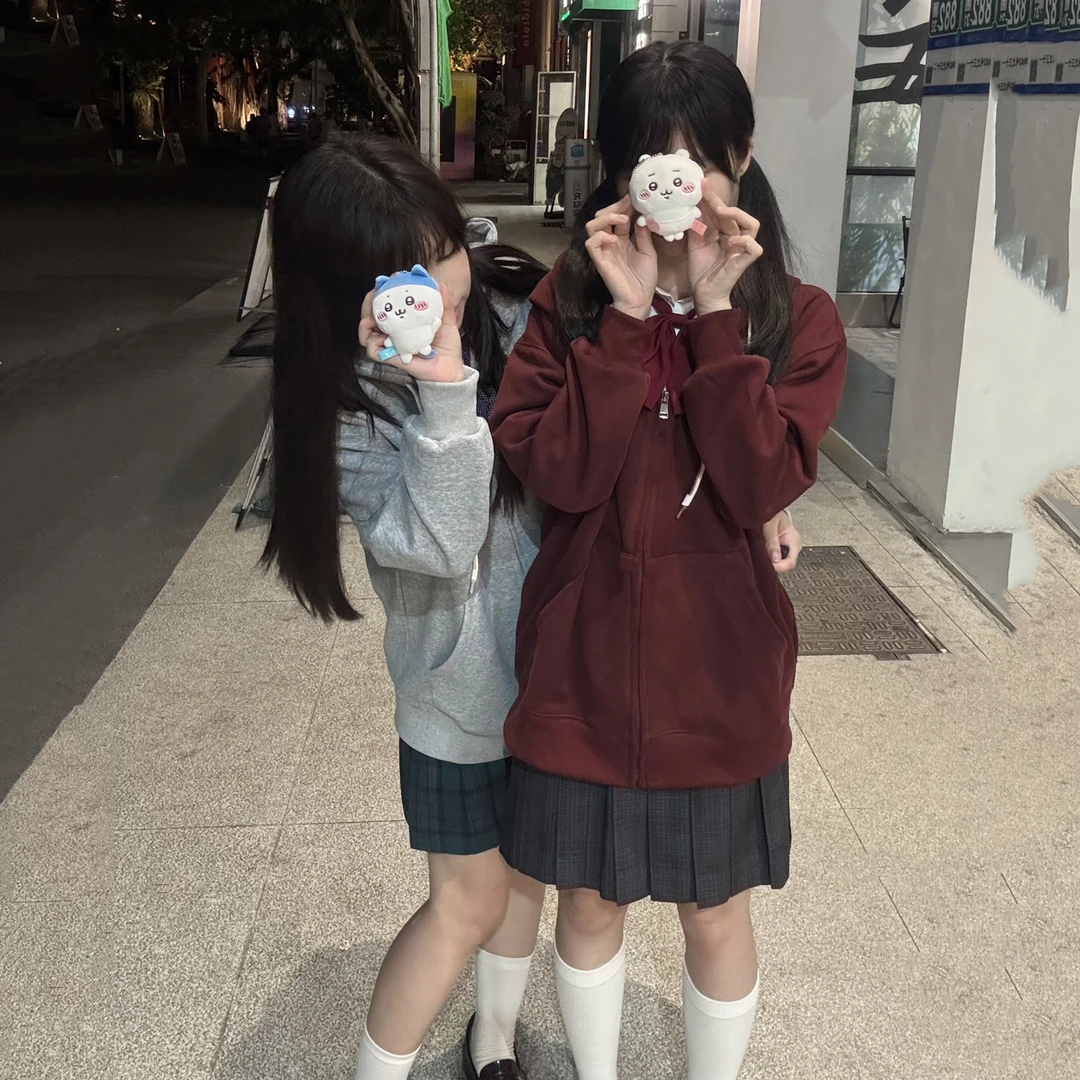 绫水高/原创jk卫衣连帽开衫女休闲拉链刺绣春秋款长袖学院风外套