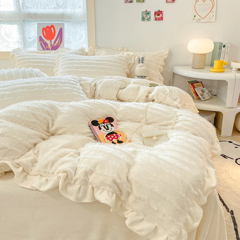 高端牛奶绒流苏款设计小仙女风格精致温馨款牛奶绒四件套