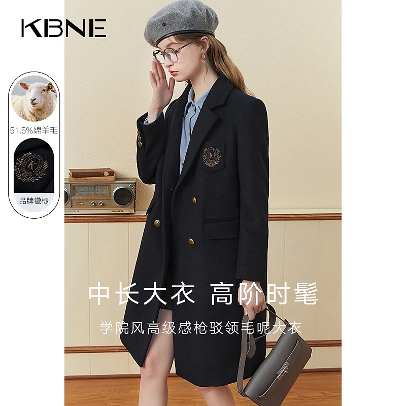 毛呢大衣女毛呢外套中长款kbne气质秋冬新款学院风高端呢子女装