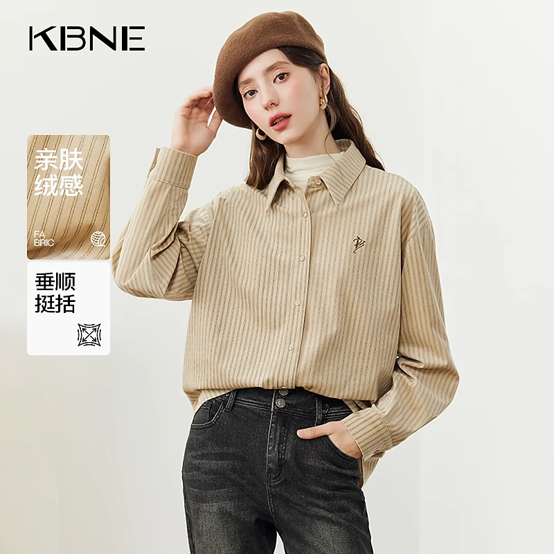 KBNE上班族通勤风女装复古风2025爆款洋气条纹衬衫法式甜美上衣女