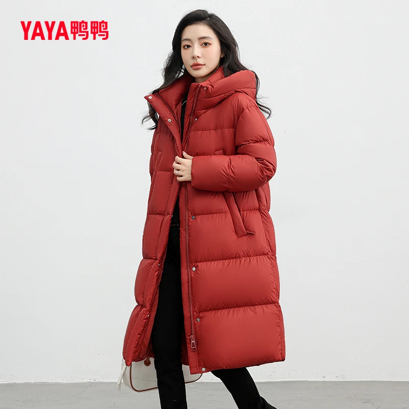 鸭鸭羽绒服女2023年冬季新款长款韩版宽松连帽外套YE3B631993N