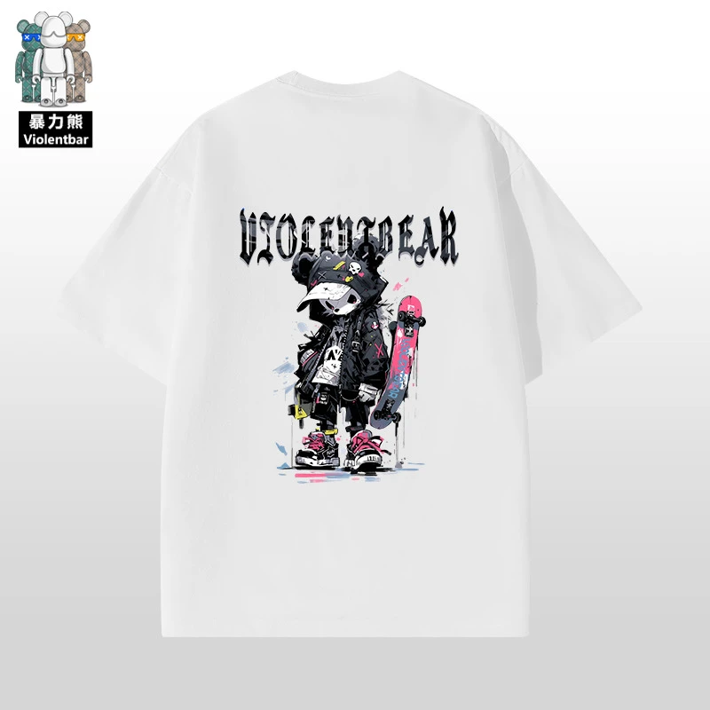 【暴力熊】官方升级250克重磅新疆长绒棉夏美式动漫印花短袖T恤男