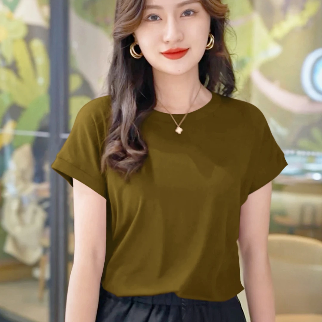 高档女士短袖t恤女纯棉大码时尚夏季上衣纯色宽松衣服休闲飞飞袖