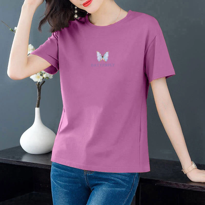 100%全棉短袖t恤女2024新款爆款女款夏装女士妈妈装纯棉洋气上衣