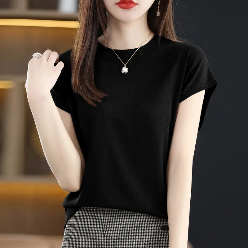 短袖t恤女2024纯色爆款夏季黑色衣服女装显瘦洋气女人味上衣时髦T