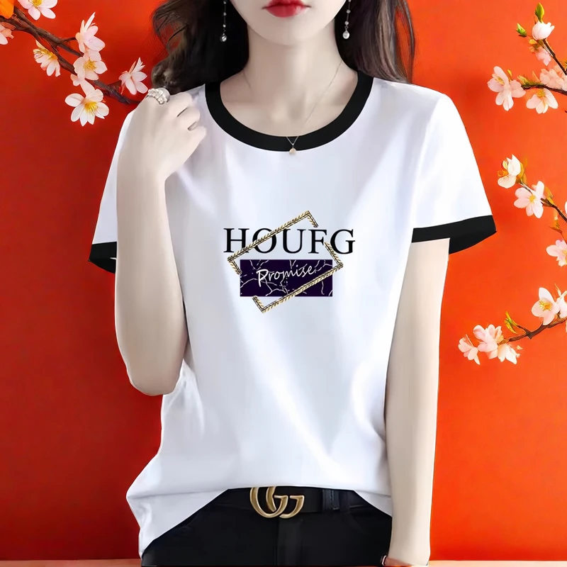 短袖t恤女2024新款爆款夏季女士气质品质女装衣服大码正肩上衣