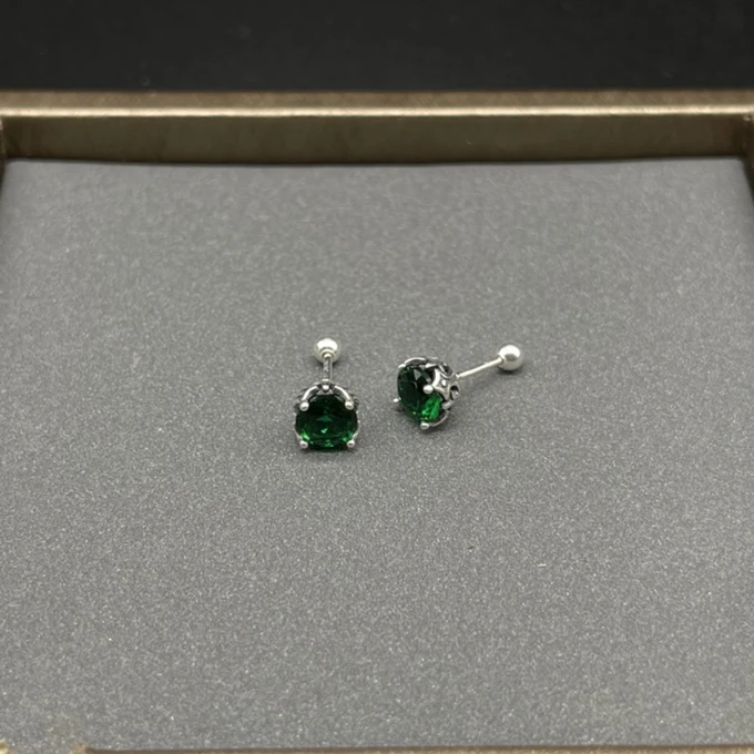 925银合成锆石耳饰 绿色童军花四爪耳钉YED001-5绿