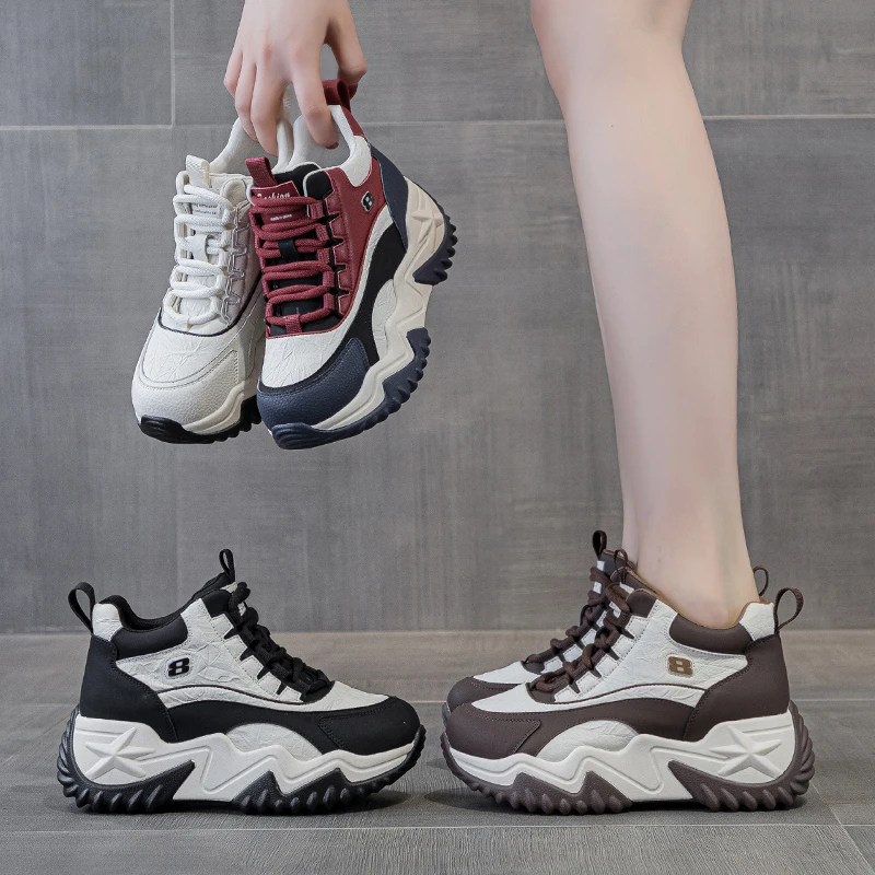 增高7cm 秋季时尚休闲鞋女百搭厚底内增高网红高帮松糕运动小白鞋