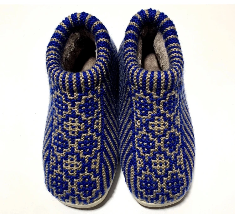 40-41码脚可穿纯手工双线编织烤火底加绒加厚法兰绒中帮家居棉鞋