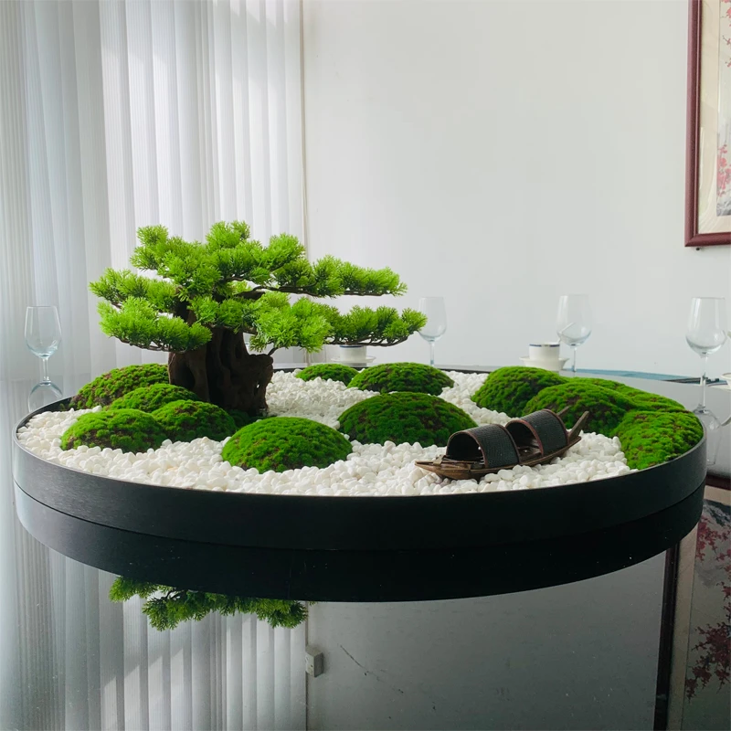 新中式酒店餐桌桌花大圆桌中间造景装饰摆花餐厅转盘创意摆件假花
