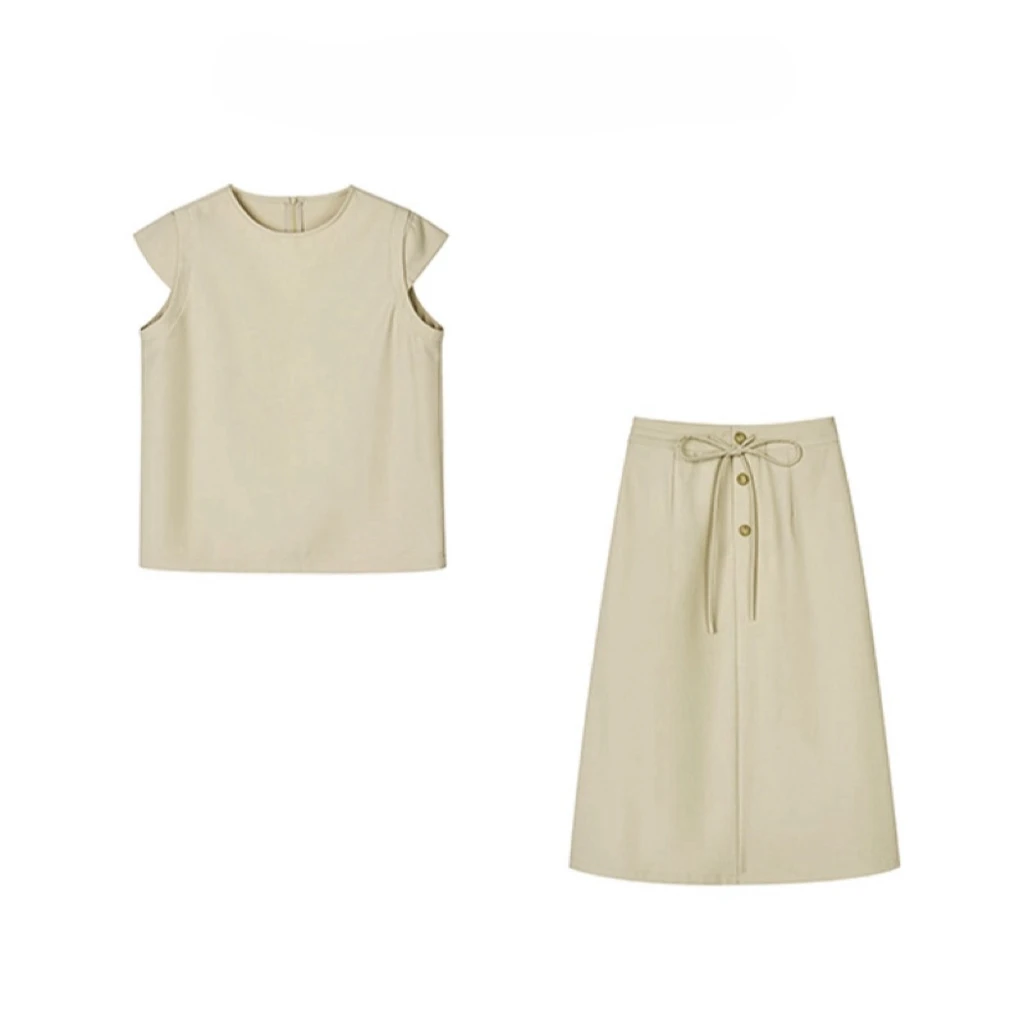 SS新品小众设计师极简高级西装半裙灰绿套装