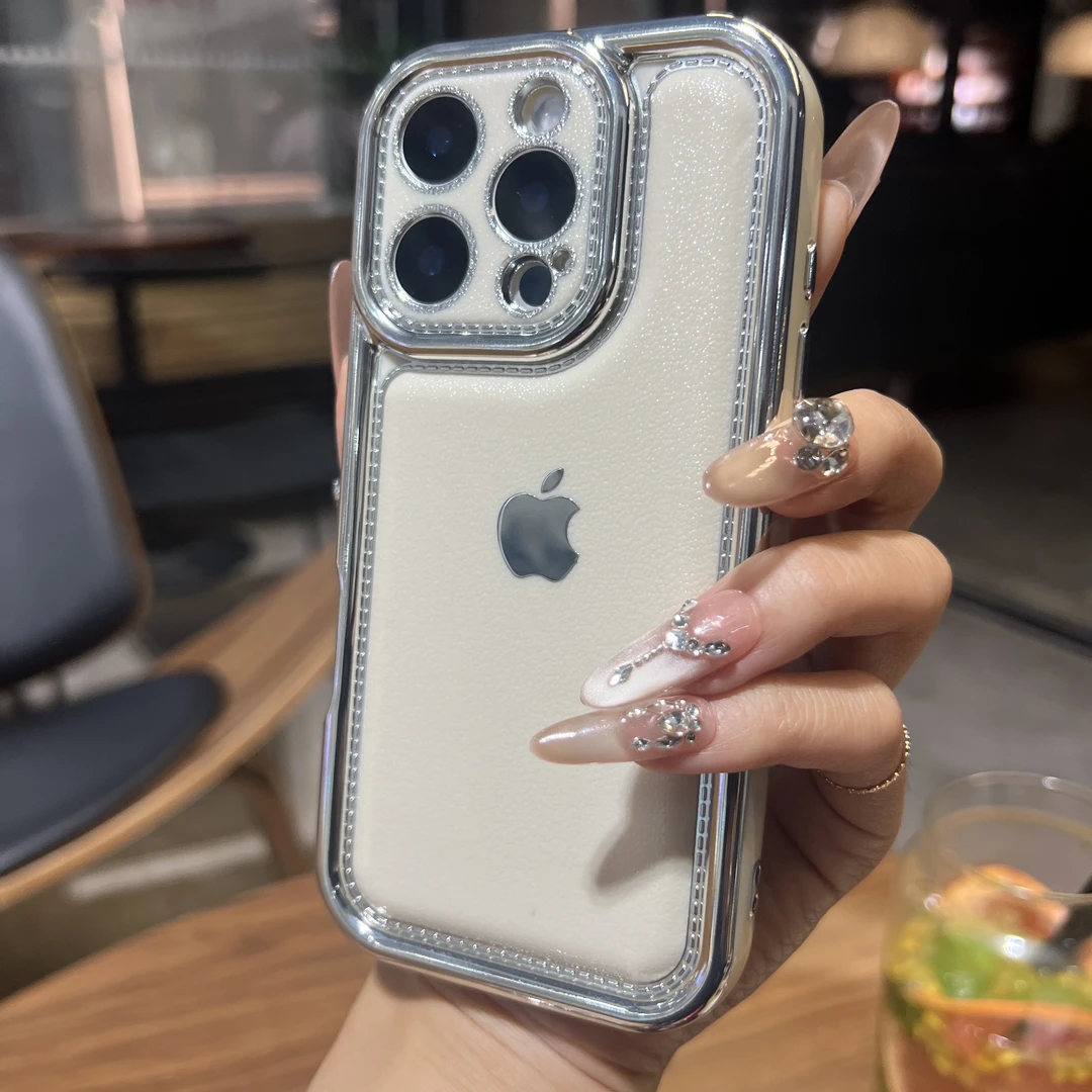 高级感轻奢电镀皮纹适用苹果16软壳15promax潮女14全包13/12/11