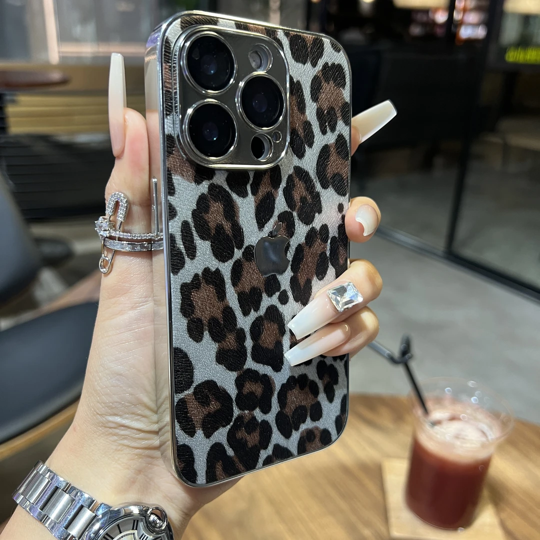 个性豹纹电镀软边适用苹果16手机壳iPhone15promax潮14/13/12/11