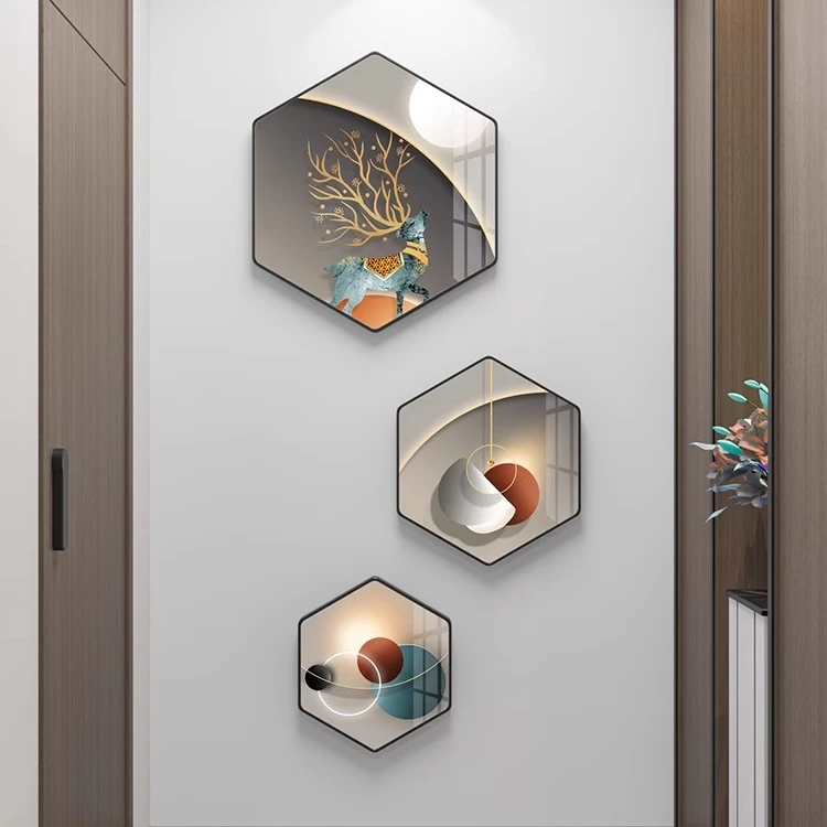 入户玄关简约时尚六边形装饰画现代轻奢走廊过道挂画客厅背景壁画