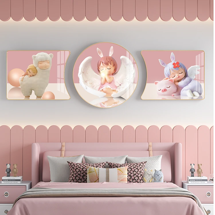 可爱儿童房背景墙面装饰画女孩公主房间壁画卧室创意男孩床头挂画