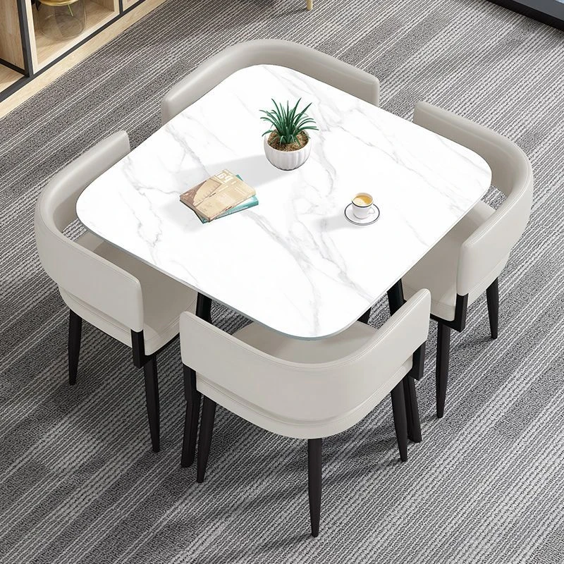 北欧接待洽谈桌椅组合休闲会客休闲店铺简约阳台小圆桌椅岩板餐桌