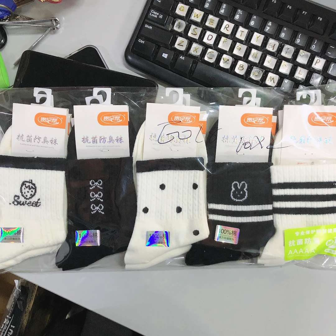 E044贵族女士草莓蝴蝶结袜5双