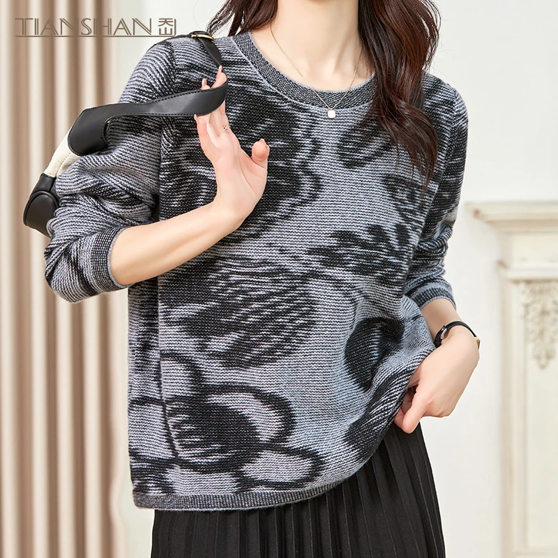 天山名品【100山羊绒】2025新款女高端保暖圆领纯羊绒衫-YTNL3811T