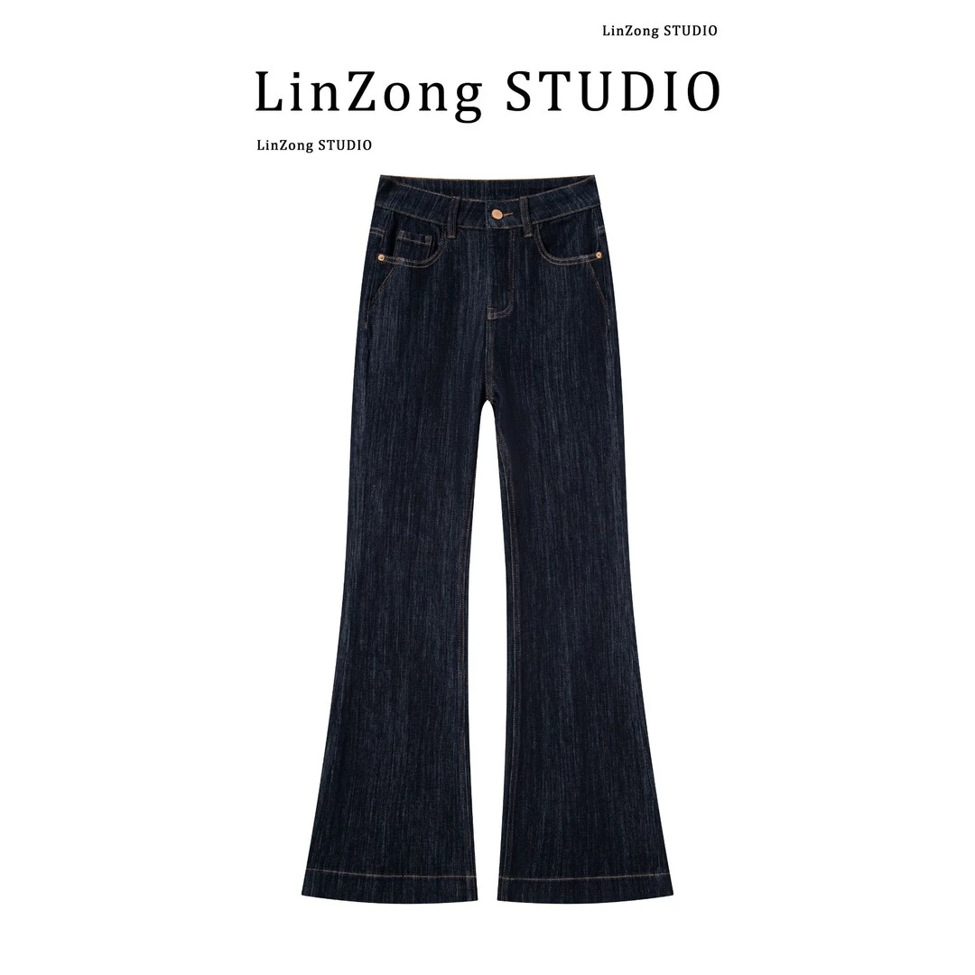 【露思·单丹蓝】秋冬·黑金色高腰四面弹牛仔裤女神显瘦提臀百搭