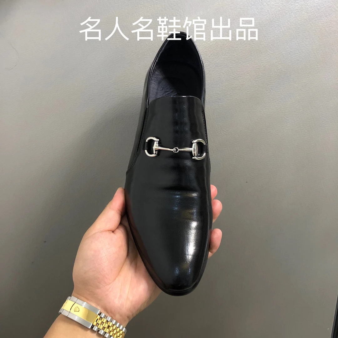 商务韩版尖头一脚蹬 水牛皮 货号YF6688休闲男皮鞋