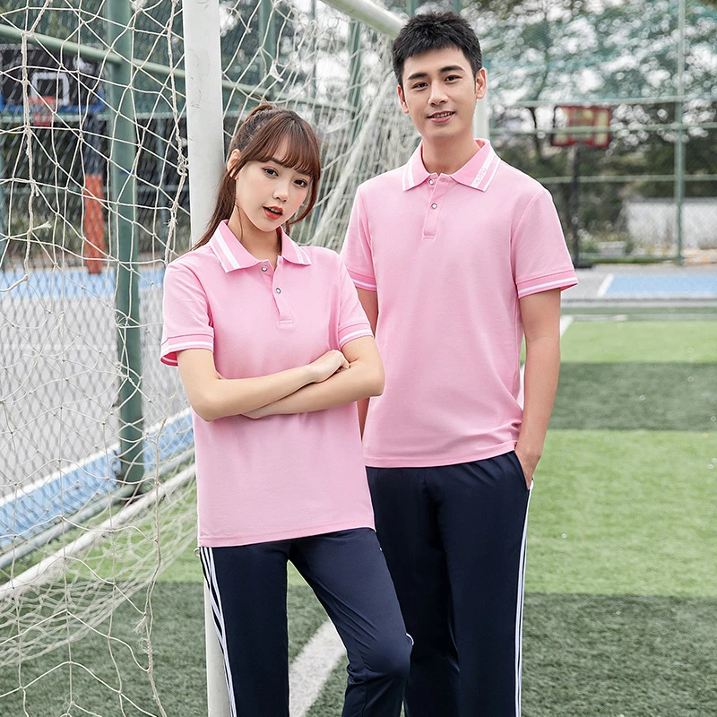 夏季翻领短袖校服套装中学生蓝色运动服小学初中生学院风宽松班服
