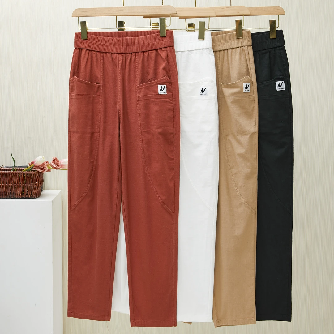 吸汗透气休闲裤洋气百搭棉麻裤遮肉显瘦哈伦裤松紧腰女裤