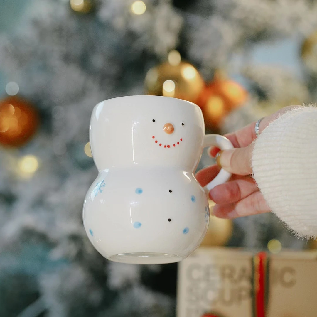 泽滕家韩式立体雪人马克杯牛奶杯加厚陶瓷水杯情侣杯茶杯圣诞礼物