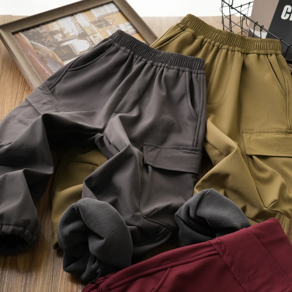 童装秋冬口袋加绒工装裤儿童束脚裤子中大童男童长裤百搭24DK01