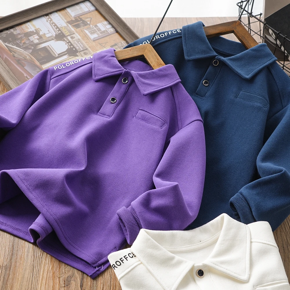 男童儿童春秋新款字母肩简约polo衫百搭中大童翻领上衣983
