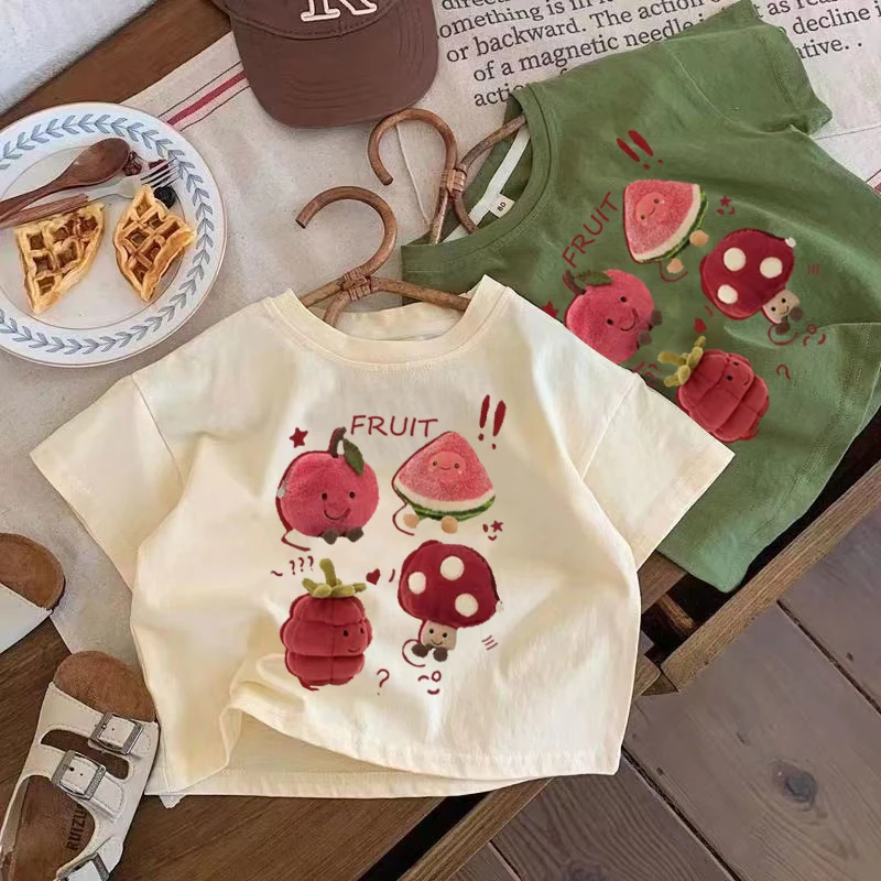 纯棉夏季儿童短袖卡通休闲时尚洋气女童宝宝宽松T恤半袖儿童服装