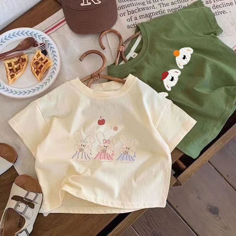 纯棉夏季儿童卡通印花短袖时尚休闲百搭宝宝洋气T恤半袖儿童服装