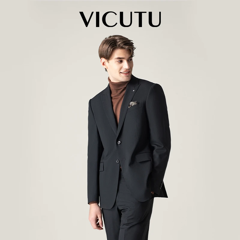 【小黑西】VICUTU威可多绵羊毛西服商务正装通勤修身结婚西装
